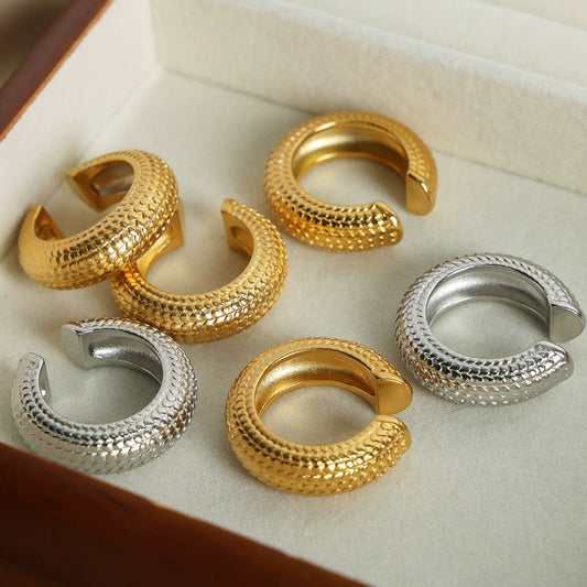 Stainless Steel Geometric Pattern Ear Clip Earrings With 18K Gold Plated Electroplating For Women