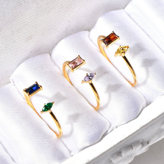 Stainless Steel Gold Plated Geometric Alien Double Line Symmetrical Ring
