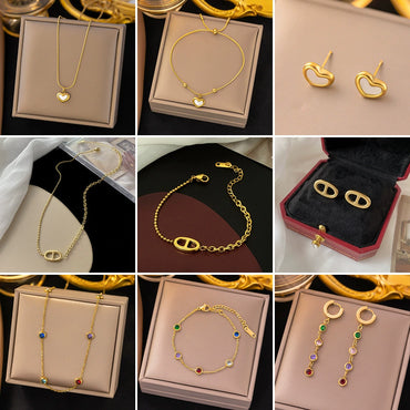 Titanium Steel Jewelry Set With Love Water Drops Bells Pattern Electroplated For Women