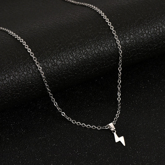 Stainless Steel Lightning Pendant Unisex Necklace With Geometric Style And Electroplating Treatment