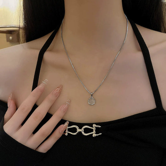Stainless Steel Necklace With Geometric Moonstone Pendant For Women