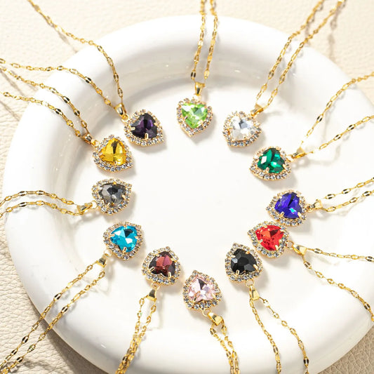 Stainless Steel Simple Style Plating Heart Shape Zircon Pendant Necklace