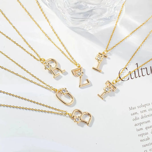 Stainless Steel Simple Style Streetwear Inlay Letter Flower Zircon Pendant Necklace