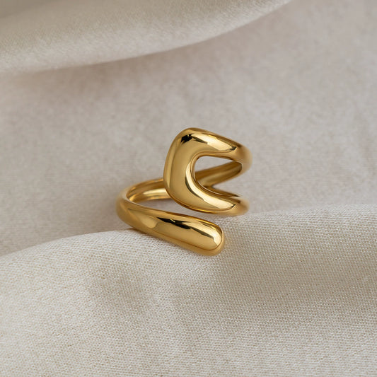 Trendy Hollow Geometric Open Stainless Steel 18K Gold Plated Adjustable Ring Jewelry For Women