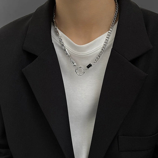 Unisex Geometric Stainless Steel Necklace With Electroplated Alloy Pendant Minimalist Jewelry