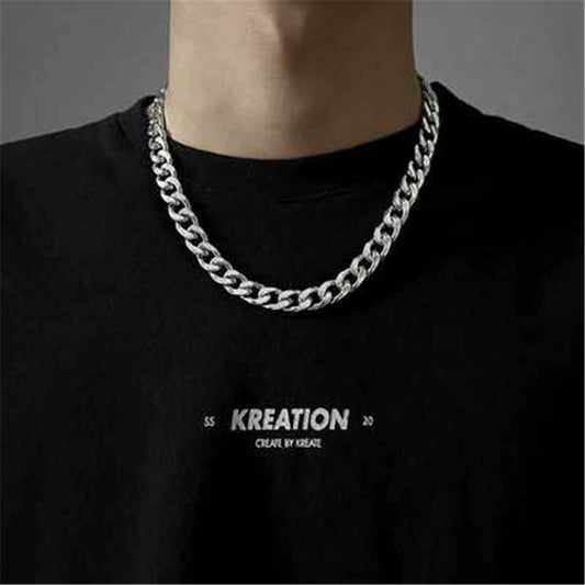 Unisex Stainless Steel Cuban Chain Necklace With Geometric Design And Electroplated Finish Minimalist Street Style Jewelry