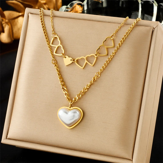 Vintage Style Baroque Style Heart Shape Stainless Steel Plating 18k Gold Plated Layered Necklaces