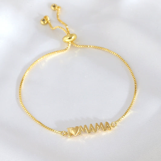 Wholesale Bracelet Copper 22K Gold Colorpreserving Electroplated Heartshaped Letter Minimalist Jewelry For Women