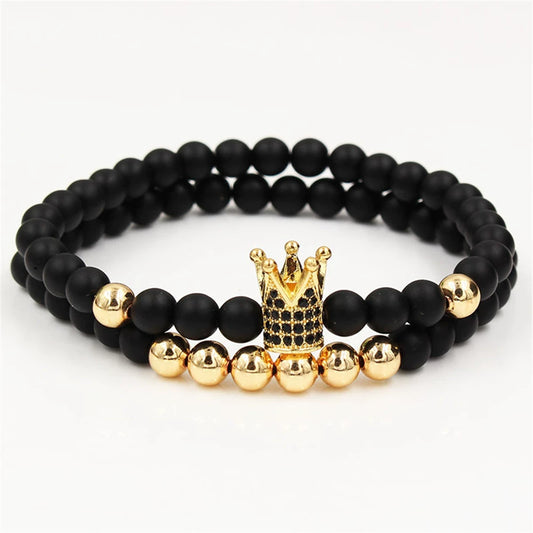 Wholesale Copper Beads Bracelet With Micropaved Zircon Crown Design Exaggerated Retro Style