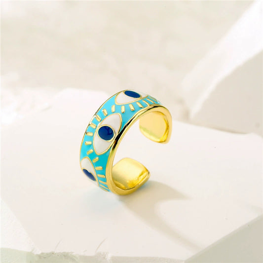 Wholesale Copper Eye Shape Geometric Open Ring For Women With Oil Dripping And Micro Inlay