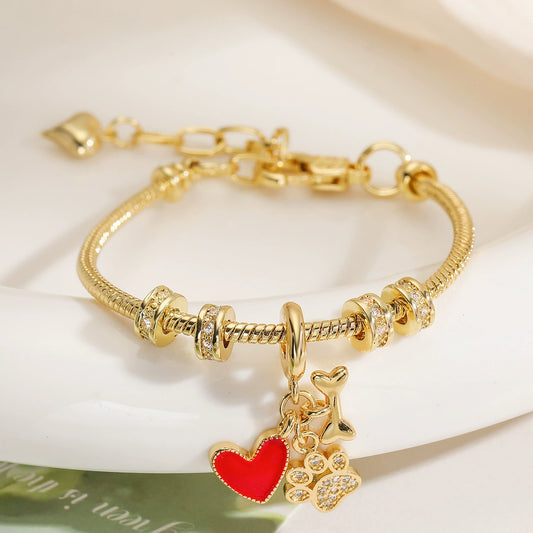 Wholesale Copper 18K Gold Plated Geometric Love Flower Pendant Bracelet For Women