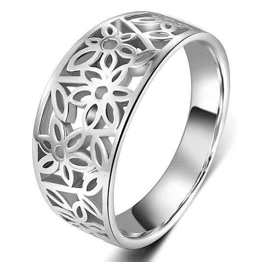 Wholesale Copper Metallic Flower Ring With Geometric Design And Electroplating Treatment For Women