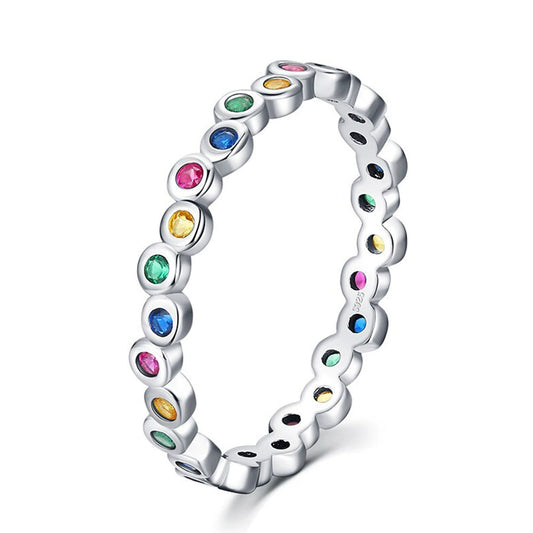 Wholesale Copper Platinum Plated Ring Jewelry With Colorful Zircon And Geometric Design For Women