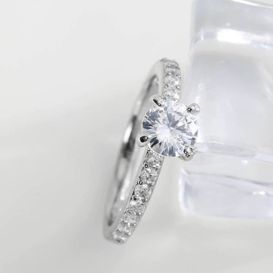 Wholesale Copper Silver Microinlaid Zircon Minimalist Geometric Fourclaw Ring