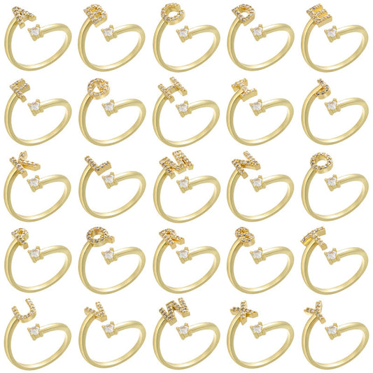 Wholesale Copper Women's Microinlaid Zircon English Letter Open Ring Jewelry Accessories With Electroplating