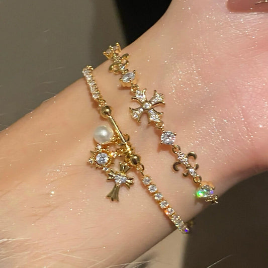 Wholesale Copper Zirconia Flower Cross Adjustable Women's Highend Niche Bracelet