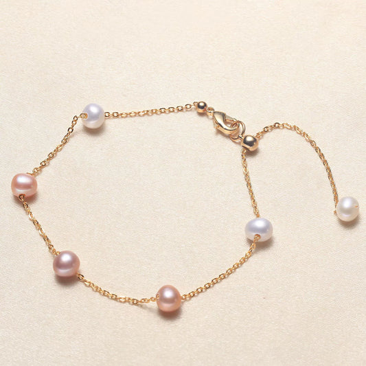 Wholesale Freshwater Pearl Nearly Round Bracelet For Girls Copper Alloy Material Simple Style