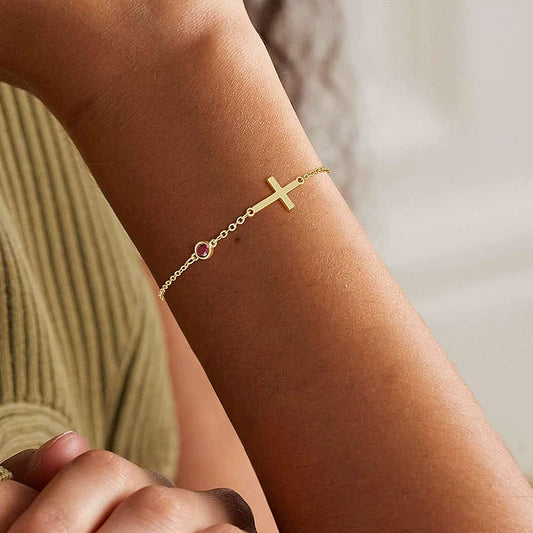 Wholesale Geometric Copper Electroplated Women's Cross Bracelet With Inlaid Birthstone Light Luxury Highend Jewelry