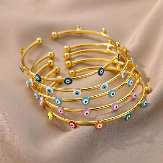 Wholesale Geometric Round Blue Eyes Devil's Eye Copper Electroplated Bracelet
