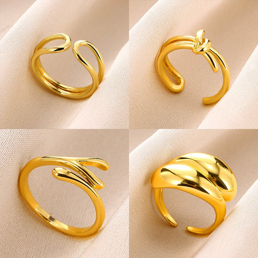Wholesale Geometric Water Drop Double Knot Goldplated Copper Ring For Men And Women
