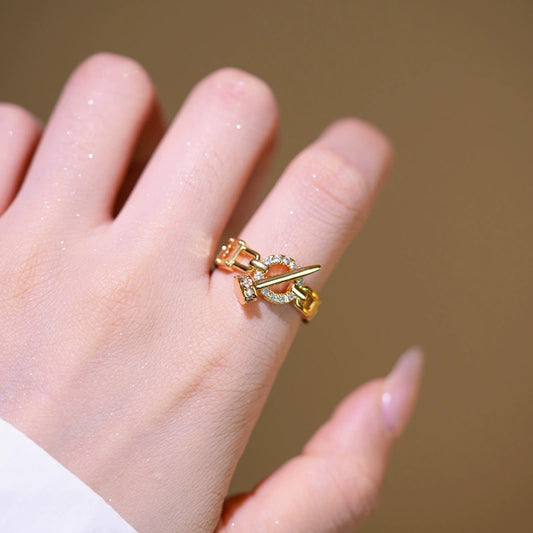 Wholesale Gold Plated Copper Geometric Light Luxury Style Open Hand Jewelry Hip Hop Ring Bracelet For Women