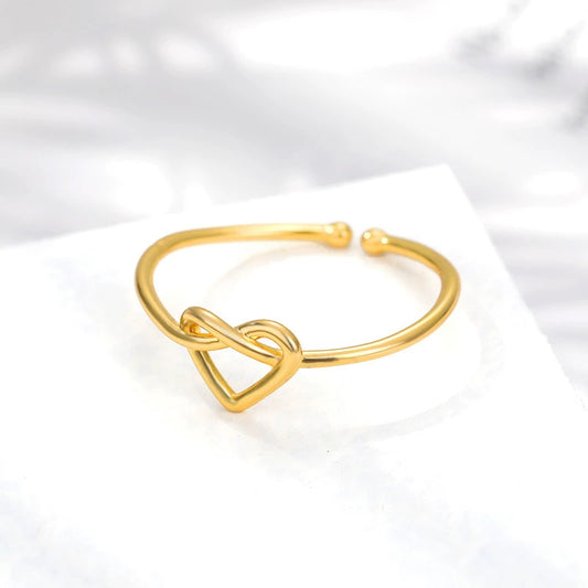 Wholesale Heart Shape Adjustable Opening Ring Copper 18K Gold Plated For Women