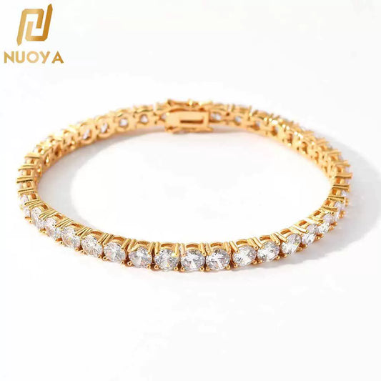Wholesale Hip Hop Style Geometric Copper Zirconia Tennis Chain Bracelet Jewelry