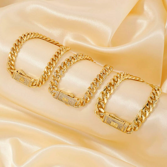 Wholesale Hiphop Style Geometric Copper Cuban Bracelet With Microinlaid Zirconia