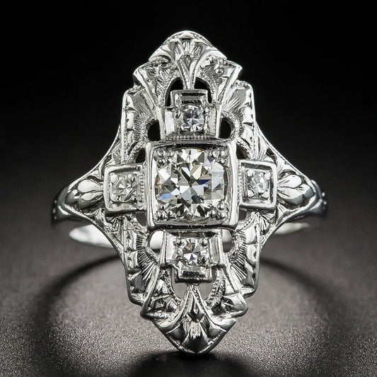 Wholesale Hollow Ring Copper Silver Diamond Jewelry Geometric Style Electroplating Unisex