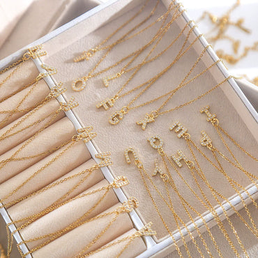 Wholesale Inlaid Zircon Golden Square Letter Necklace For Women Made Of Titanium Steel And Copper With Electroplating O Chain