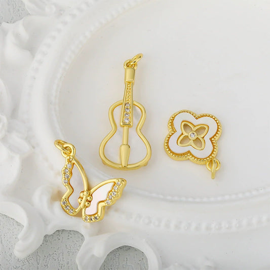 Wholesale Jewelry Accessories Copper Shell Violin Pendant Necklace Bracelet Fashion Micro Inlaid Electroplated 18K Real Gold Insect Pattern