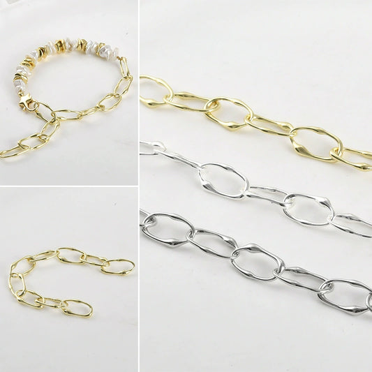Wholesale Jewelry Asymmetrical Oval Copper Chain Electroplated Handmade Pearl Bracelet