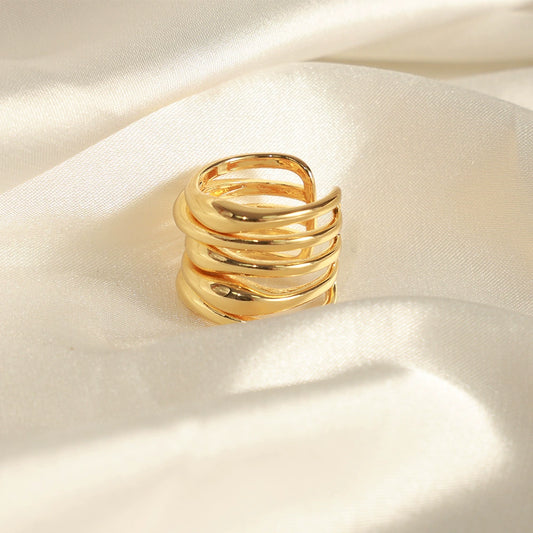 Wholesale Jewelry Cold Style Simple Niche Design Copper Irregular Opening Ring Geometric Electroplated Unisex