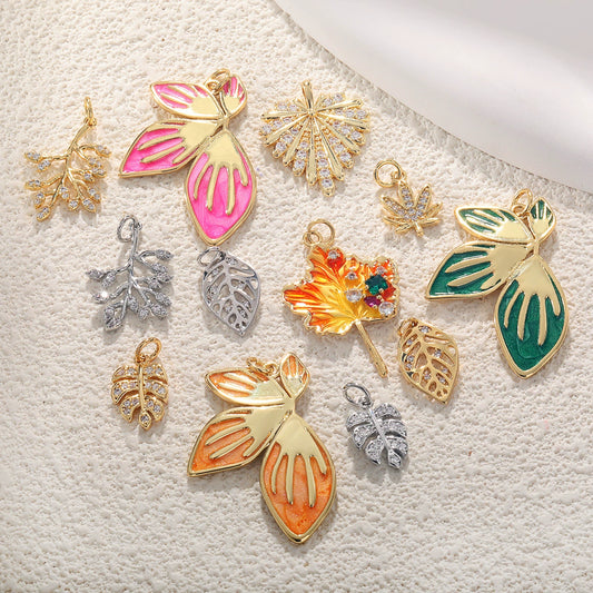 Wholesale Jewelry Copper Dripping Oil Leaf Pendant Earrings Necklace Bracelet