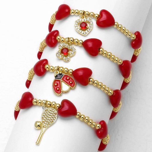 Wholesale Jewelry Copper Fruit Shaped Beaded Insect Pendant Bracelet With Electroplating