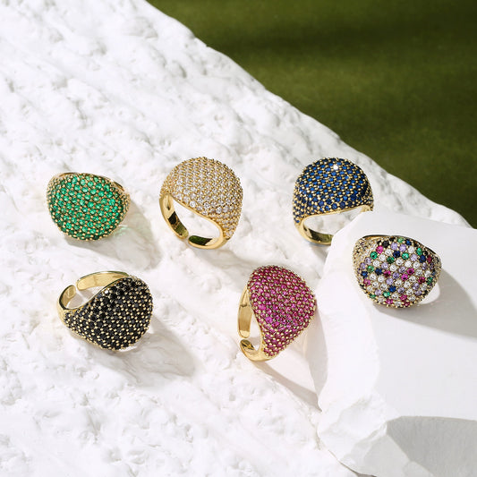 Wholesale Jewelry Copper Geometric Round Open Ring With Zircon And 18K Real Gold Electroplated For Women
