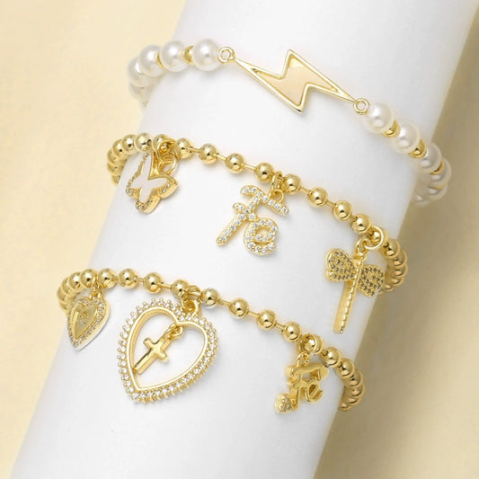 Wholesale Jewelry Copper Heart Butterfly Dragonfly Pendant Beaded Bracelet Electroplated