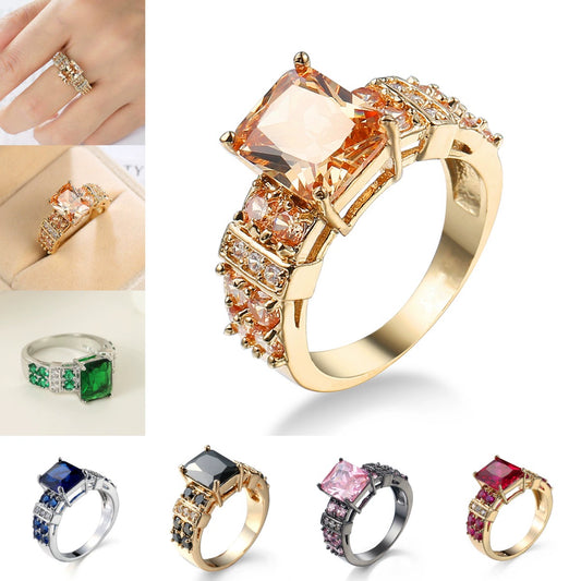Wholesale Jewelry Copper Inlaid Zircon Punk Style Geometric Gold Plated Ring For Women