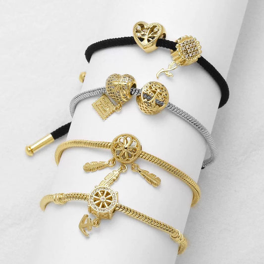 Wholesale Jewelry Copper 18K Gold Plated Geometric Love Tree Of Life Zircon Women's Bracelet