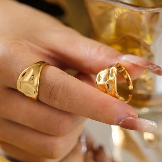 Wholesale Jewelry Copper 18K Gold Plated Geometric Open Ring With Concaveconvex Texture For Women