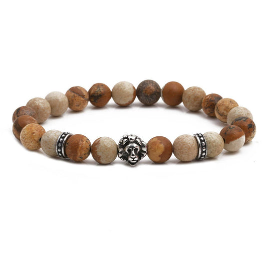 Wholesale Jewelry Copper Lion Head Beaded Bracelet With Zircon Inlay For Unisex