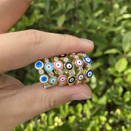 Wholesale Jewelry Copper Microinlaid Zircon Devil's Eye Ring Retro Style Dripping Oil Women's
