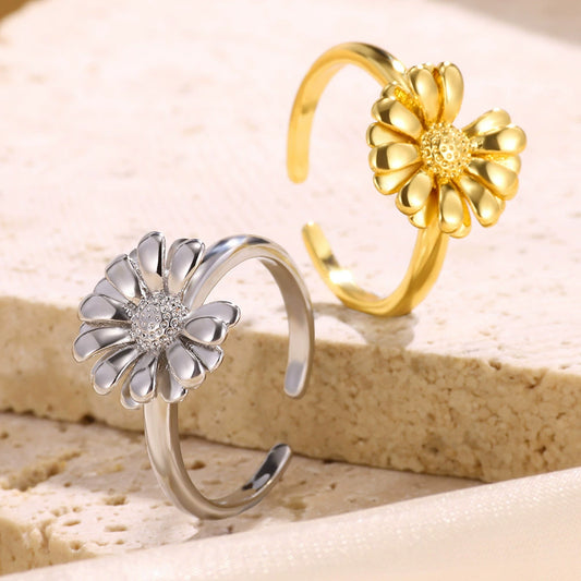 Wholesale Jewelry Copper Sunflower Daisy Flower Ring Electroplated For Women