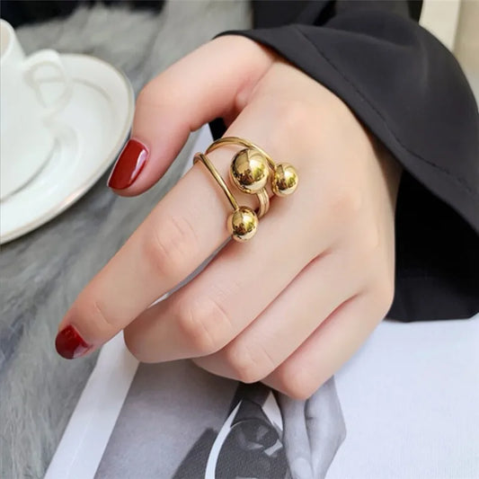 Wholesale Jewelry Elegant Round 304 Stainless Steel Gold Plated Open Rings