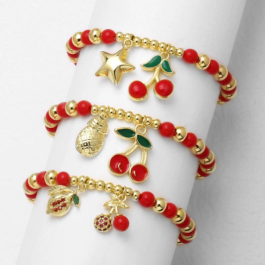 Wholesale Jewelry Fruit Cherry Pendant Copper Bracelet Electroplated