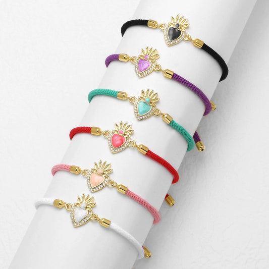 Wholesale Jewelry Heart Shaped Colorful Adjustable Copper Goldplated Bracelet