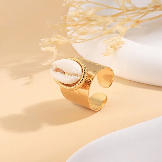 Wholesale Jewelry IG Style Casual Shell 304 Stainless Steel Shell 14K Gold Plated Inlay Open Rings