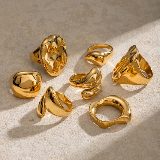 Wholesale Jewelry IG Style Vacation Simple Style Water Droplets Solid Color 316 Stainless Steel 18K Gold Plated Asymmetrical Open Rings Rings