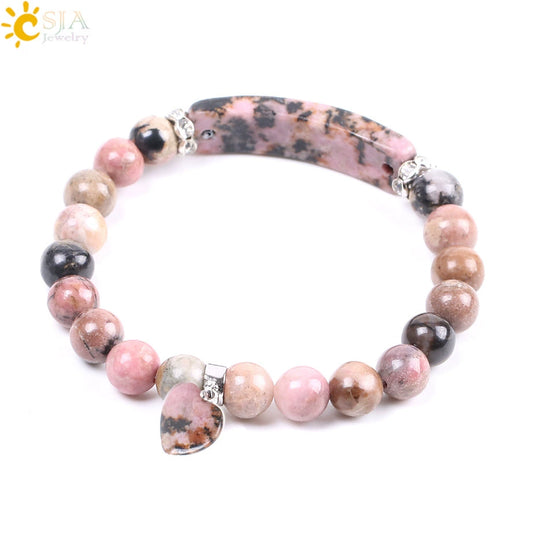 Wholesale Jewelry Natural Redstone And Copper Accessories Elastic Bead String Bracelet With Love Pendant For Women Electroplated