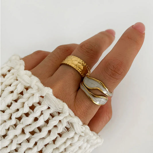 Wholesale Jewelry Nordic Style Hip-Hop Exaggerated Geometric 316L Stainless Steel 18K Gold Plated Irregular Enamel Open Rings